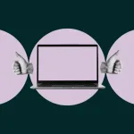 laptop con manos de like